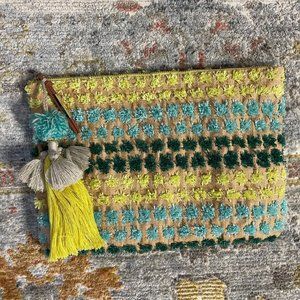 STEVEN by Steve Madden straw tassel pom-pom clutch